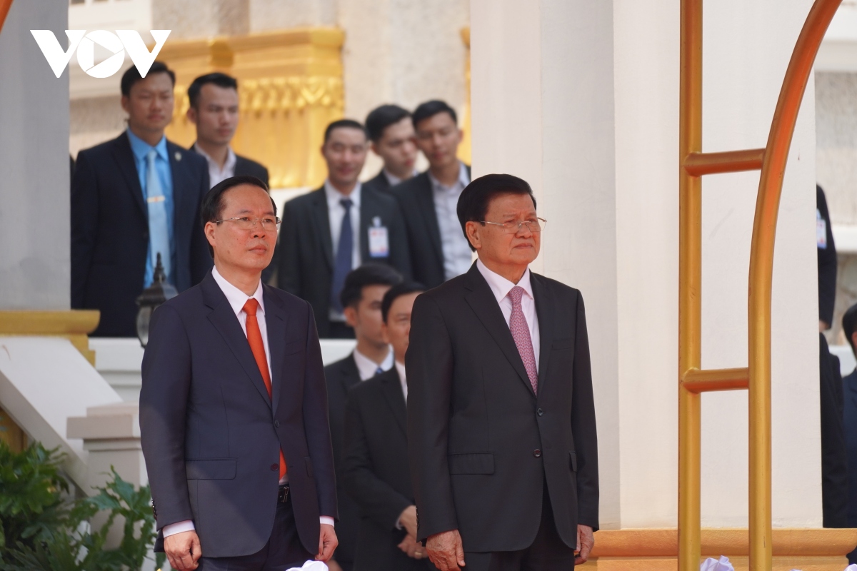 Lễ đón trọng thể Chủ tịch nước Võ Văn Thưởng thăm chính thức CHDCND Lào
